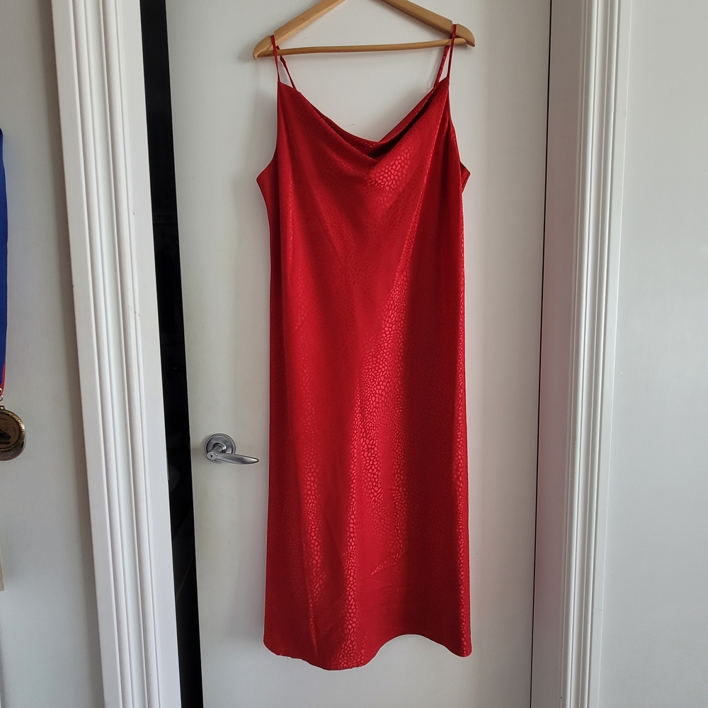 Emma & Michele Red Satin Cowl Slip Midi Dress